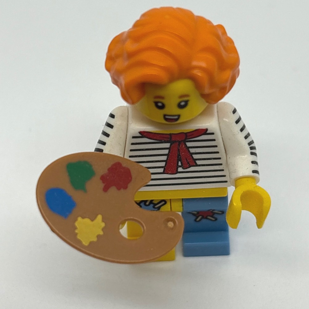 LEGO Female Artist Minifigure Orange Hair Striped Shirt Paint Palette Redhead - Picture 3 of 3